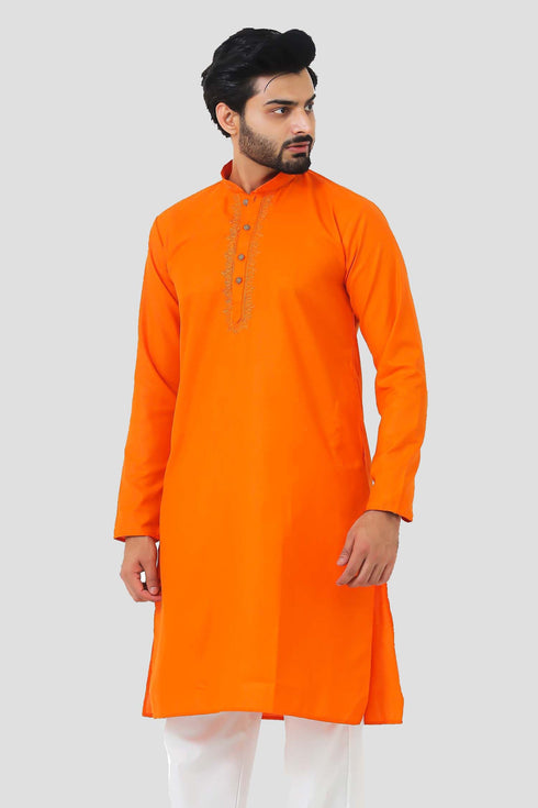 Veshbhoshaa Bluesaanchi Men'S Orange Magic Slub Kurta Set